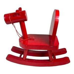 Vintage Monchichi Monkey Wood Series Red Rocking Horse 1970's 11" Photo Prop